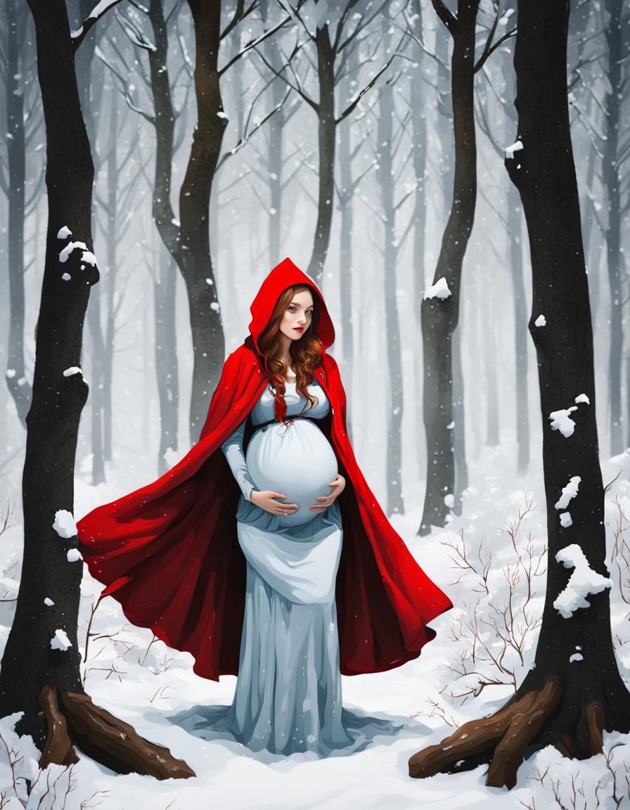 Red Riding Hood in Snowy Woods Digital Art