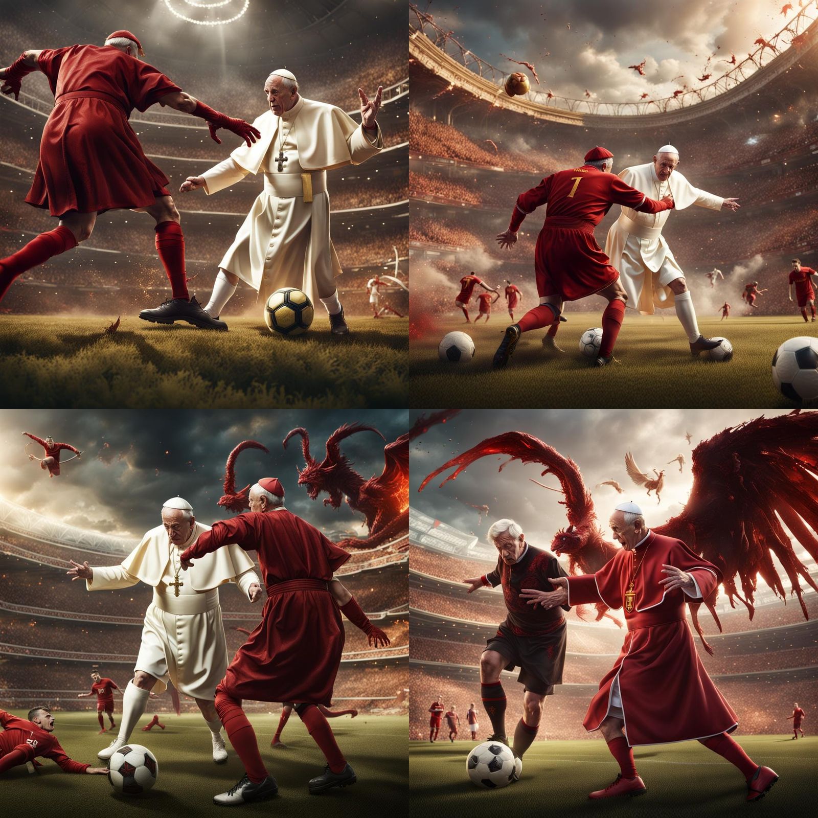Pope vs Devil Soccer Game: Matte Painting
