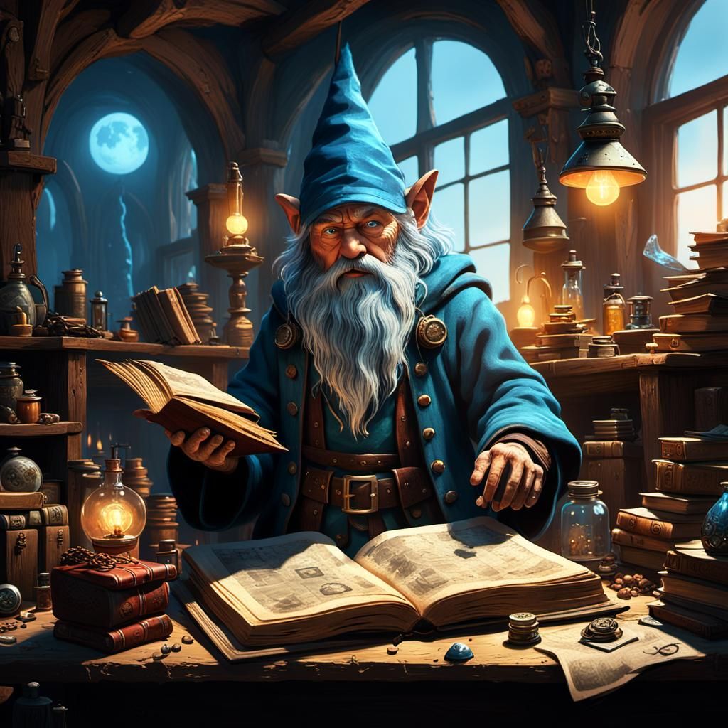 Gnome Wizard in Waterdeep Study, Digital Matte Painting