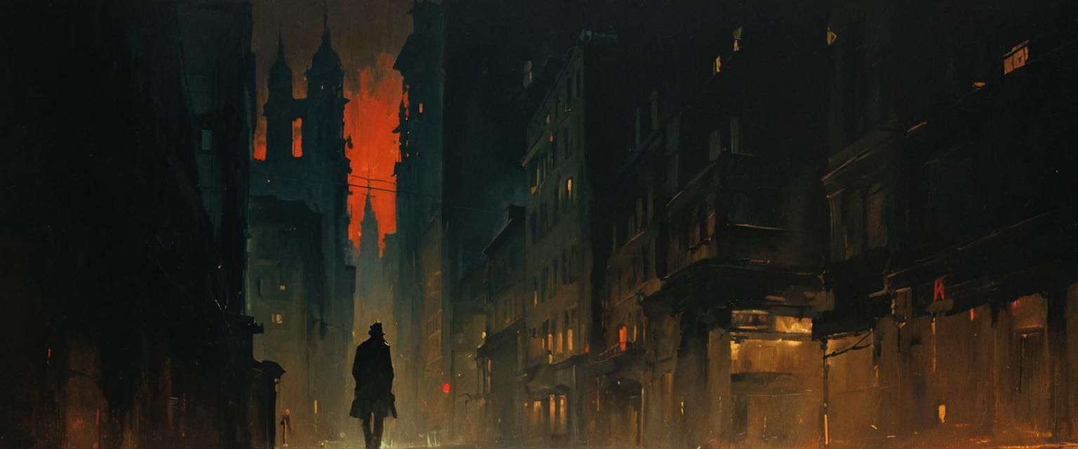 Noir Night Painting of Secrets and Danger
