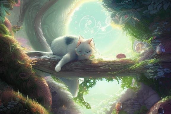 Dreaming Cat in Ghibli-Inspired Fantasy Art