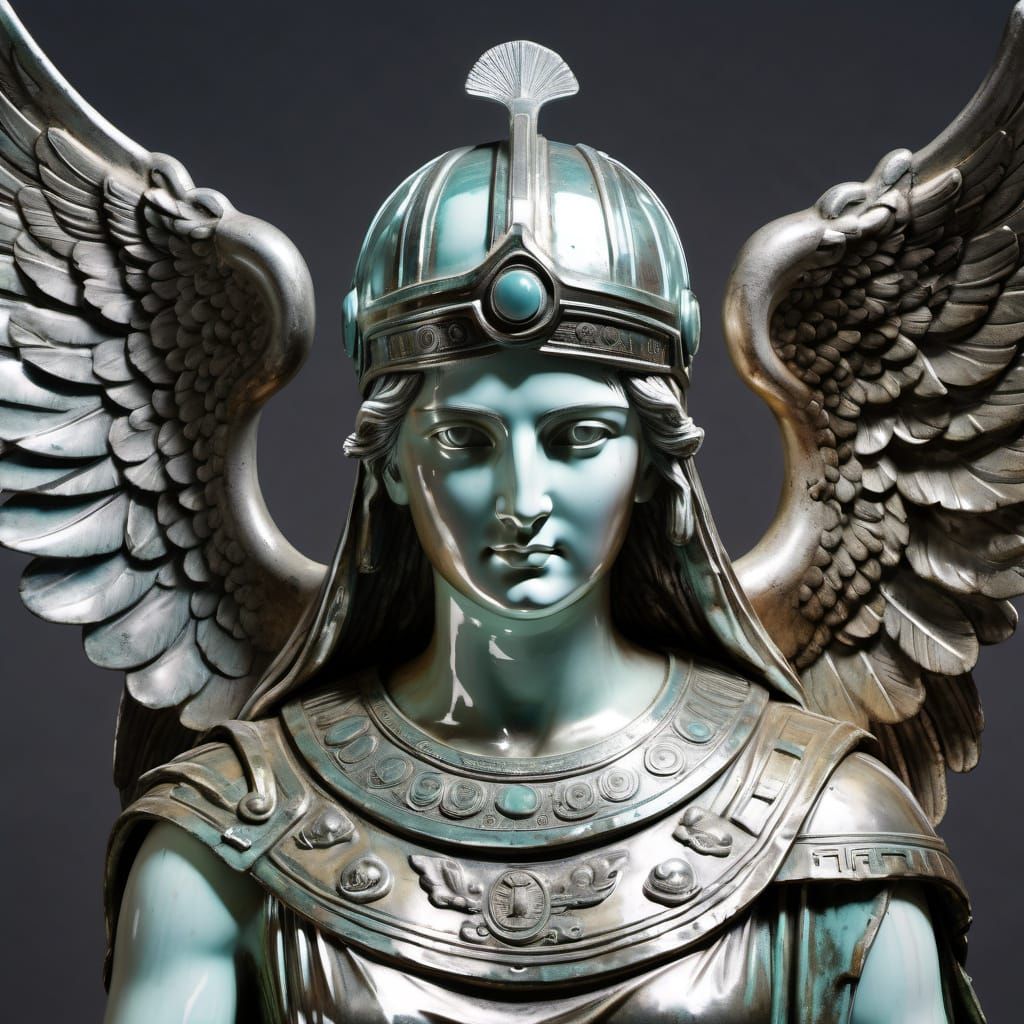 Luminous Glazed Athena Sculpture with Winged Helmet