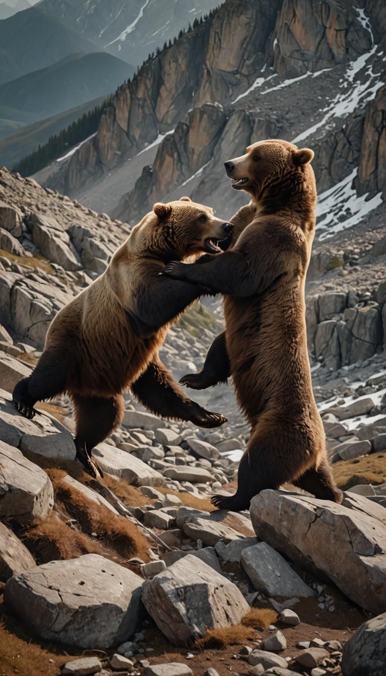 Dramatic Wildlife: Bears Fighting in Golden Light