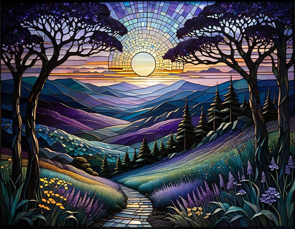 Stained Glass Mosaic in Violet Evening Mist