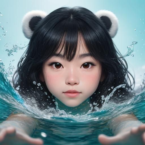 Charming Panda Cubs Play in Water