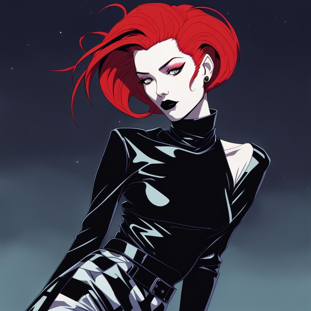Goth Girl with Red Hair in Nagel Style