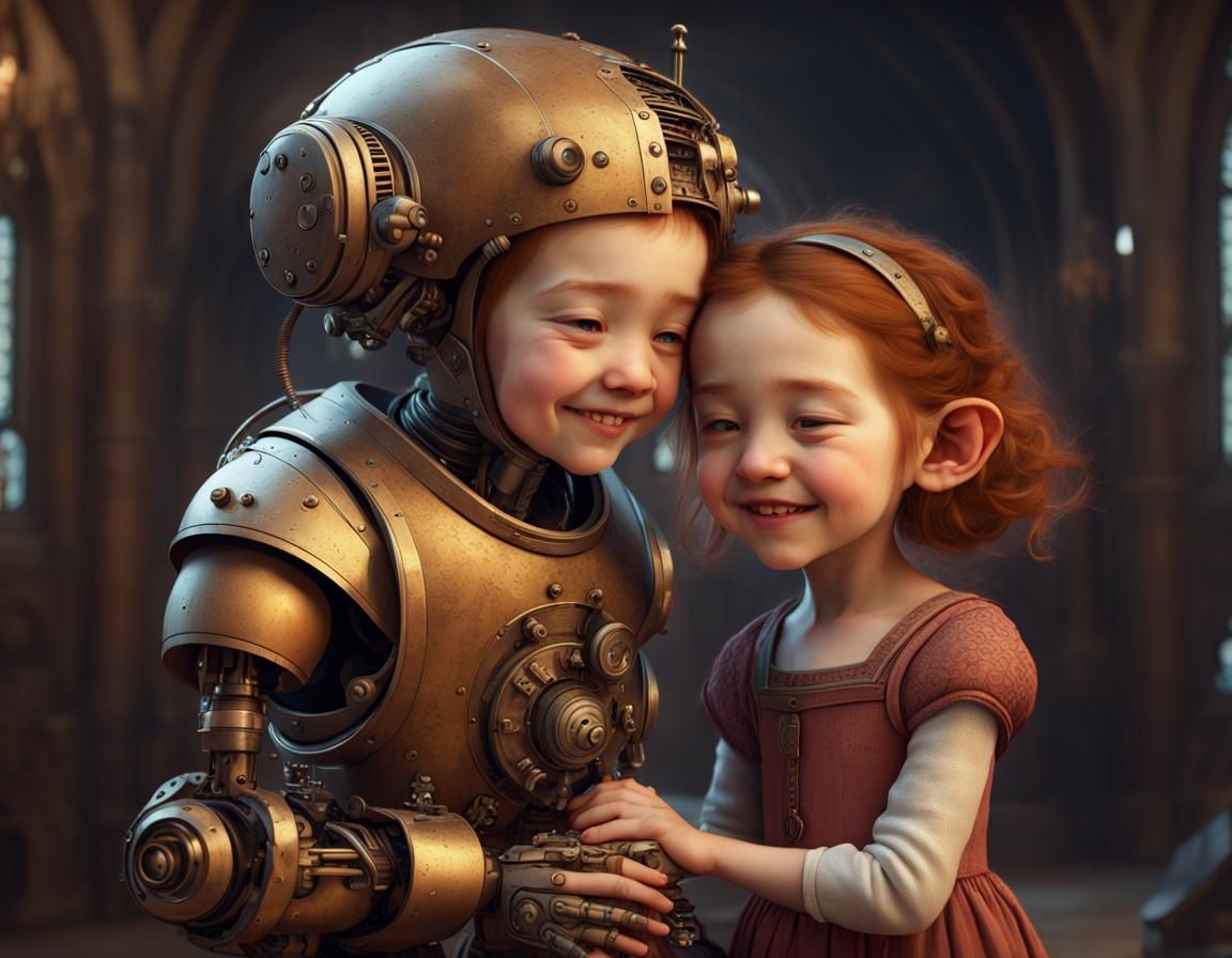 Medieval Robot Children's Portrait in Detailed 3D