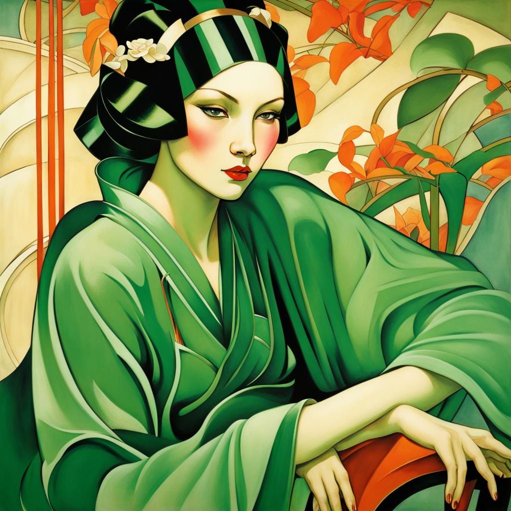 Art Deco Chinese Lady in Art Nouveau Style