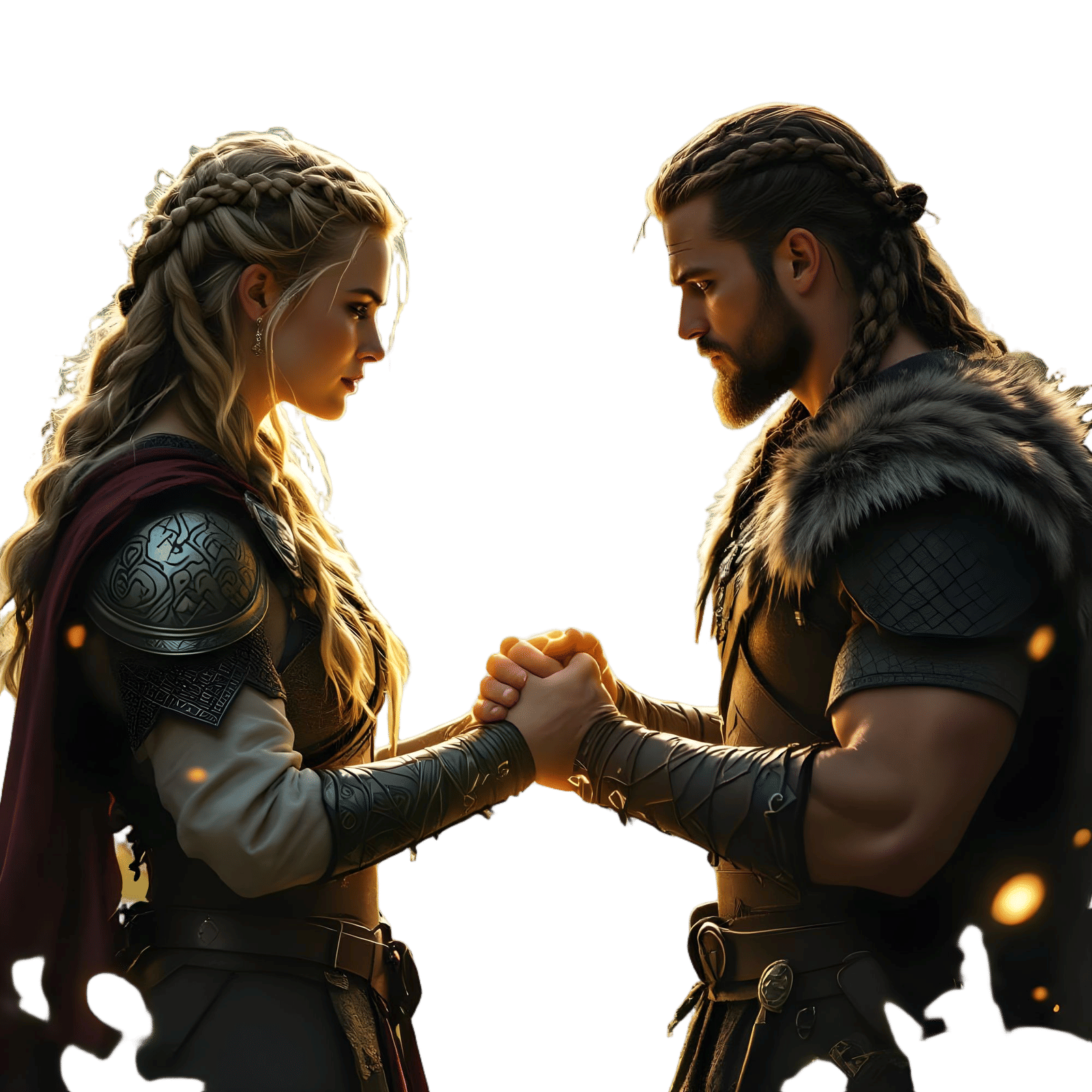 Nordic Warriors Clasp Hands in Sacred Grove