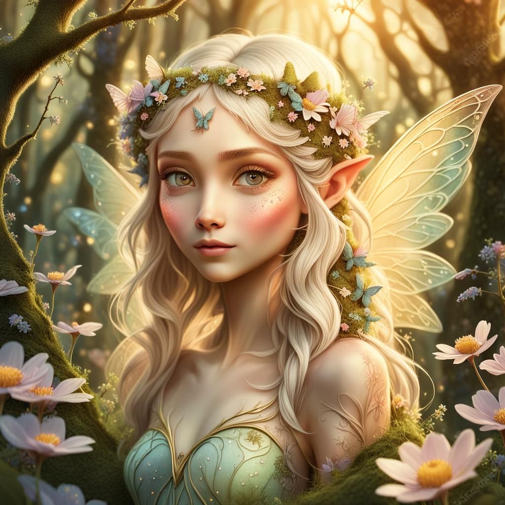 Enchanting Elf Fairy in Heart-Shaped Forest