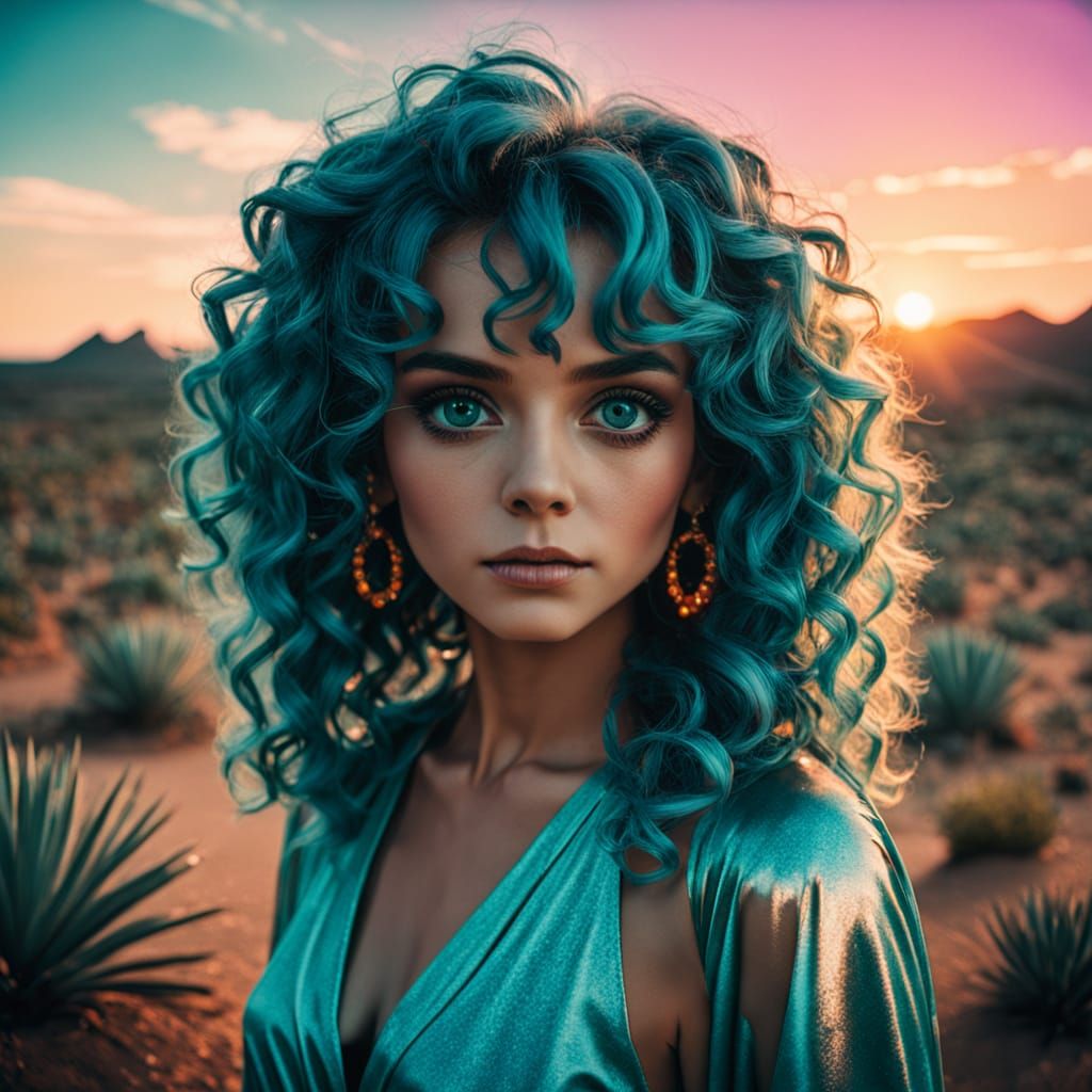 Gorgeous Woman in Turquoise Outfit at Sunset
