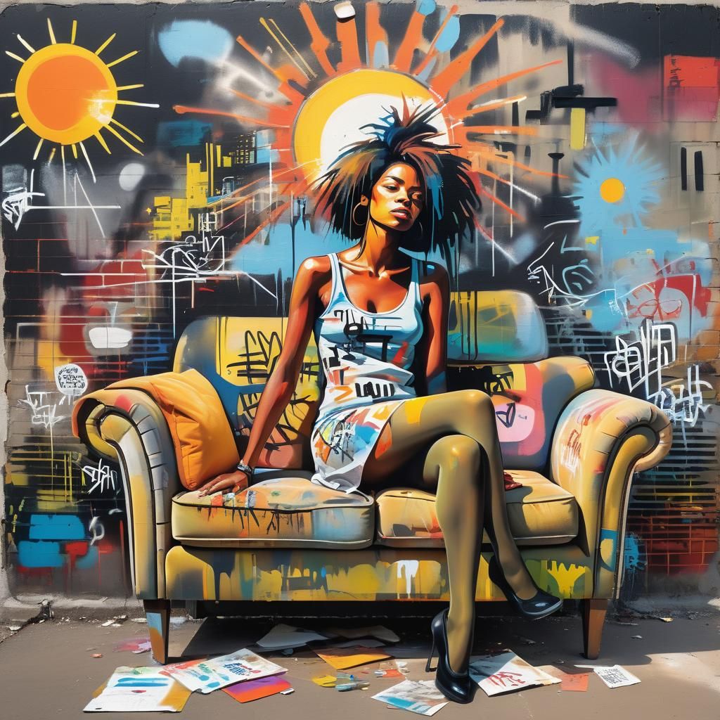 Woman on Sofa in Graffiti Art Style