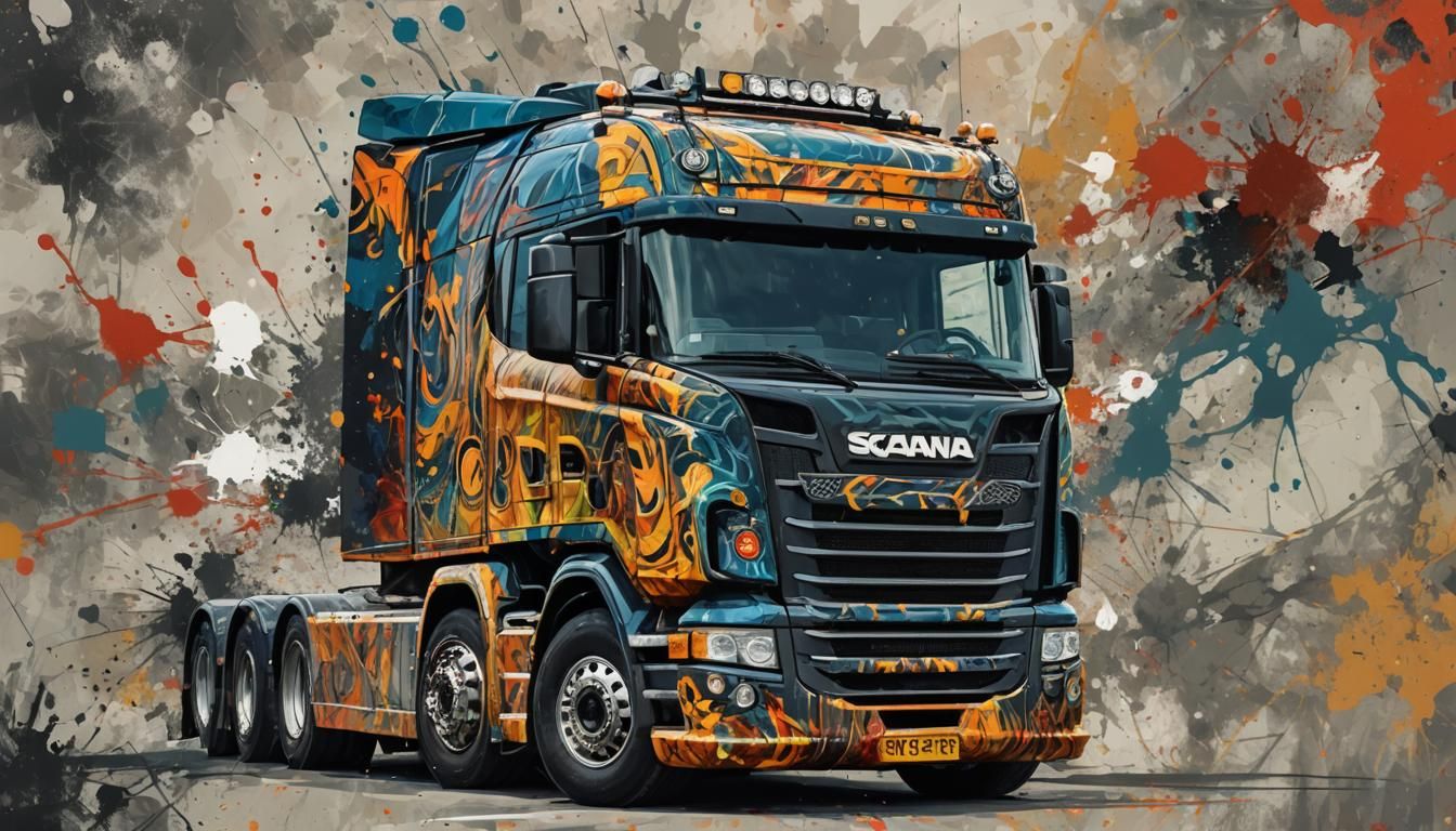 Scania V8 Abstract Art with Complementary Colors