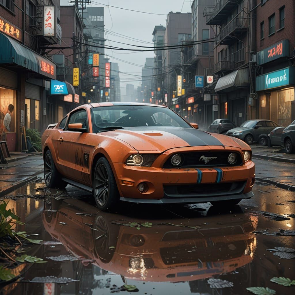 Abandoned Apocalypse Ford Mustang in Post-Apocalyptic Ruin