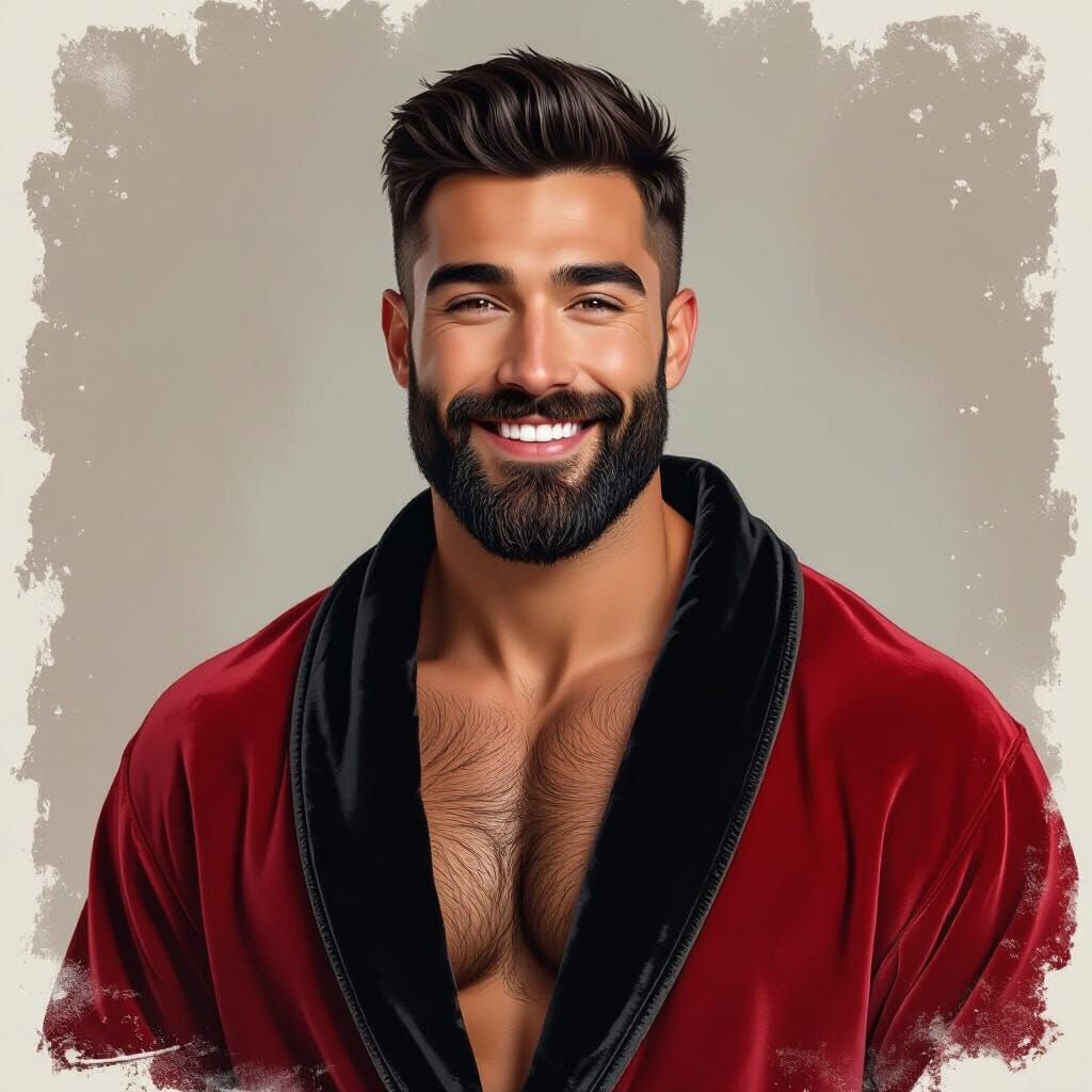 Handsome Bearded Man in Velvet Robe