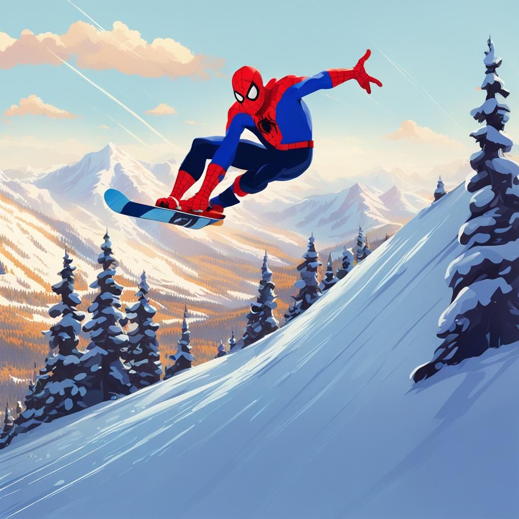 Spiderman Snowboarding in Aspen: Pixar Style