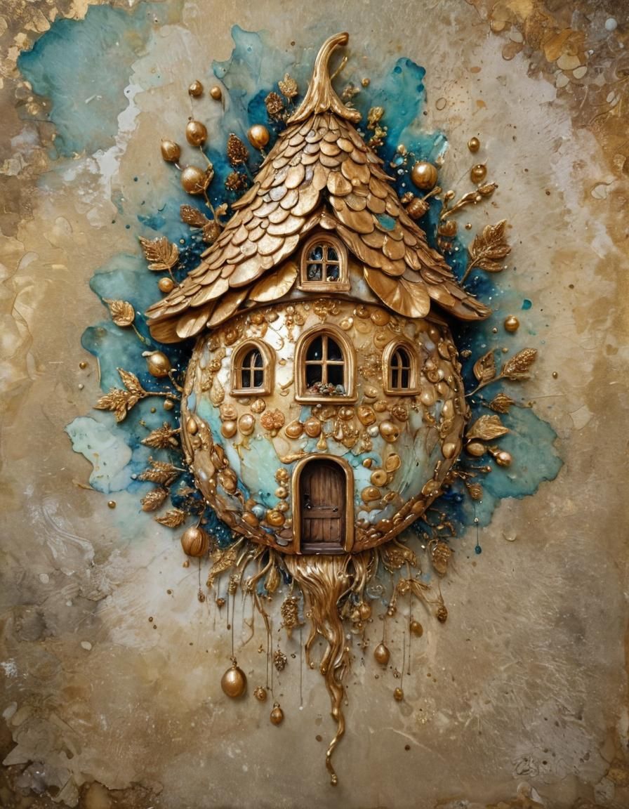 Acorn House in Mixed Media Style