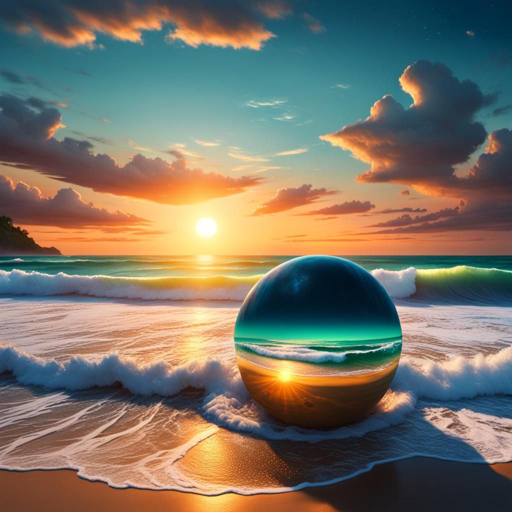 Tropical Beach Solar System Sphere: Digital Matte Painting