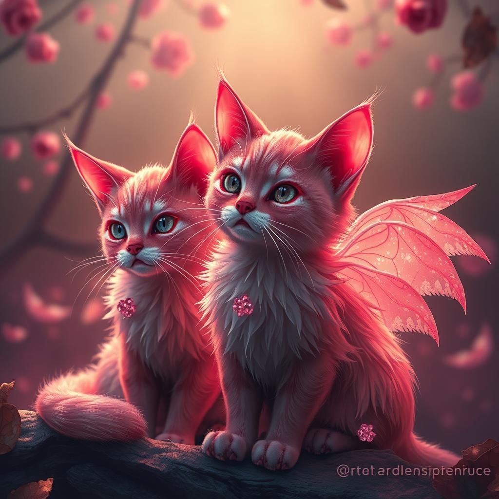 Mystical Rose Cats with Ethereal Wings: Fantasy Art