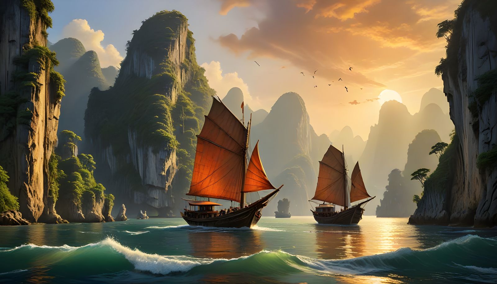 Halong Bay Sundown Landscape Painting