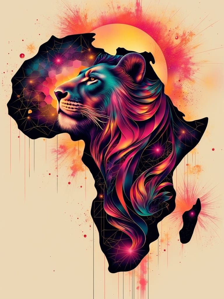 Geometric Africa with Prideful Lion