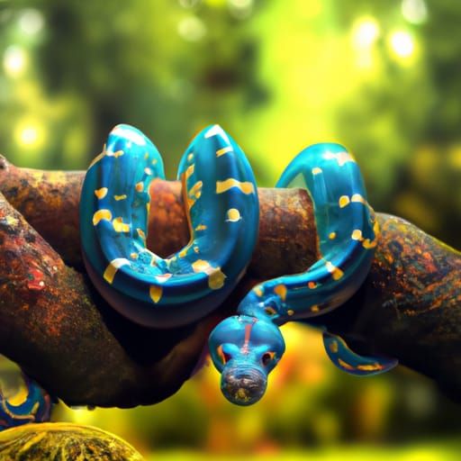 Blue Python in Surreal Jungle Scene