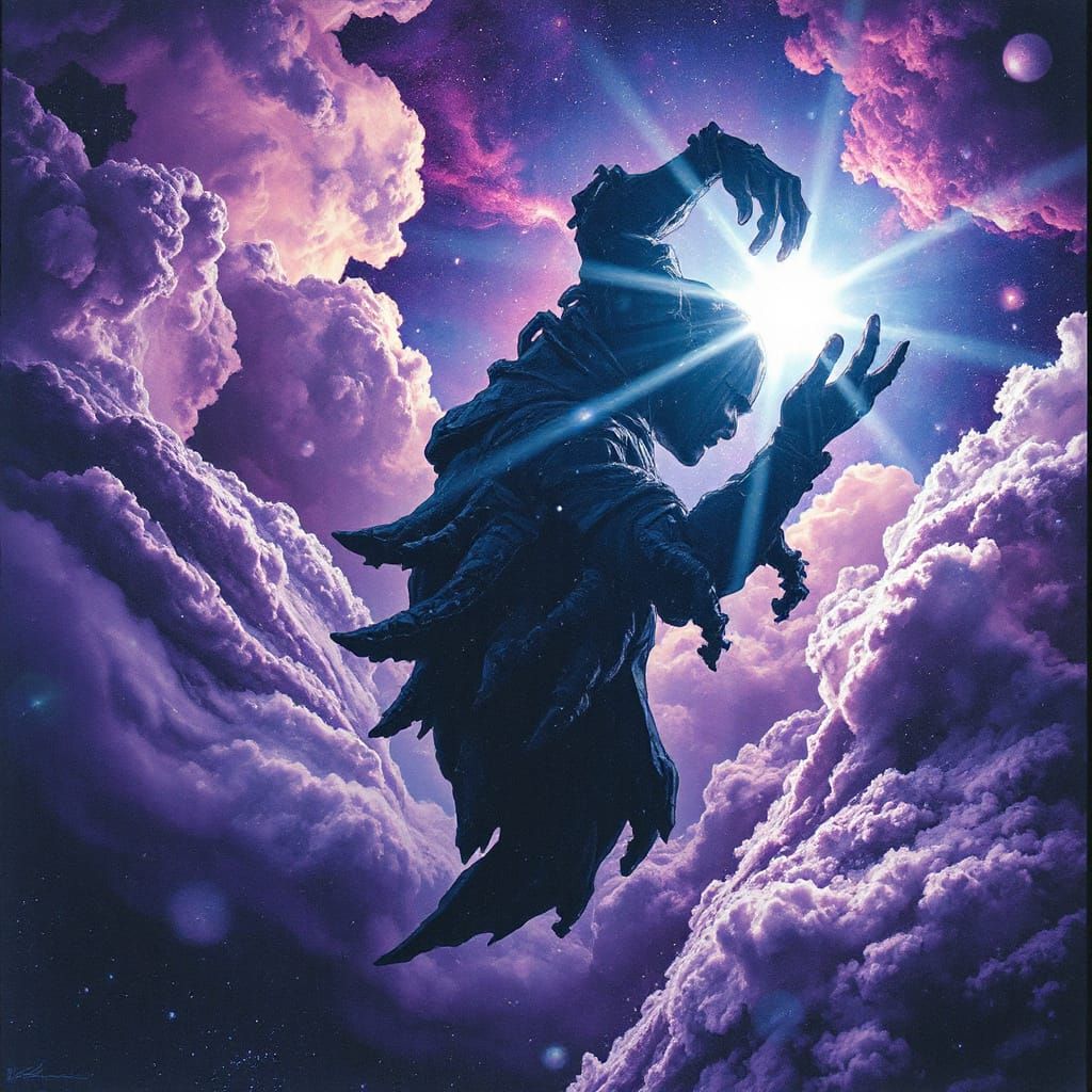 Surreal Cosmic Astral Figure in Endless Dark Universe with S...