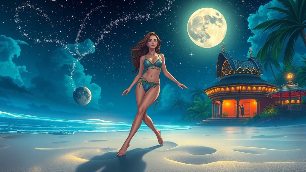 Ethereal Island Goddess in Steampunk Splendor