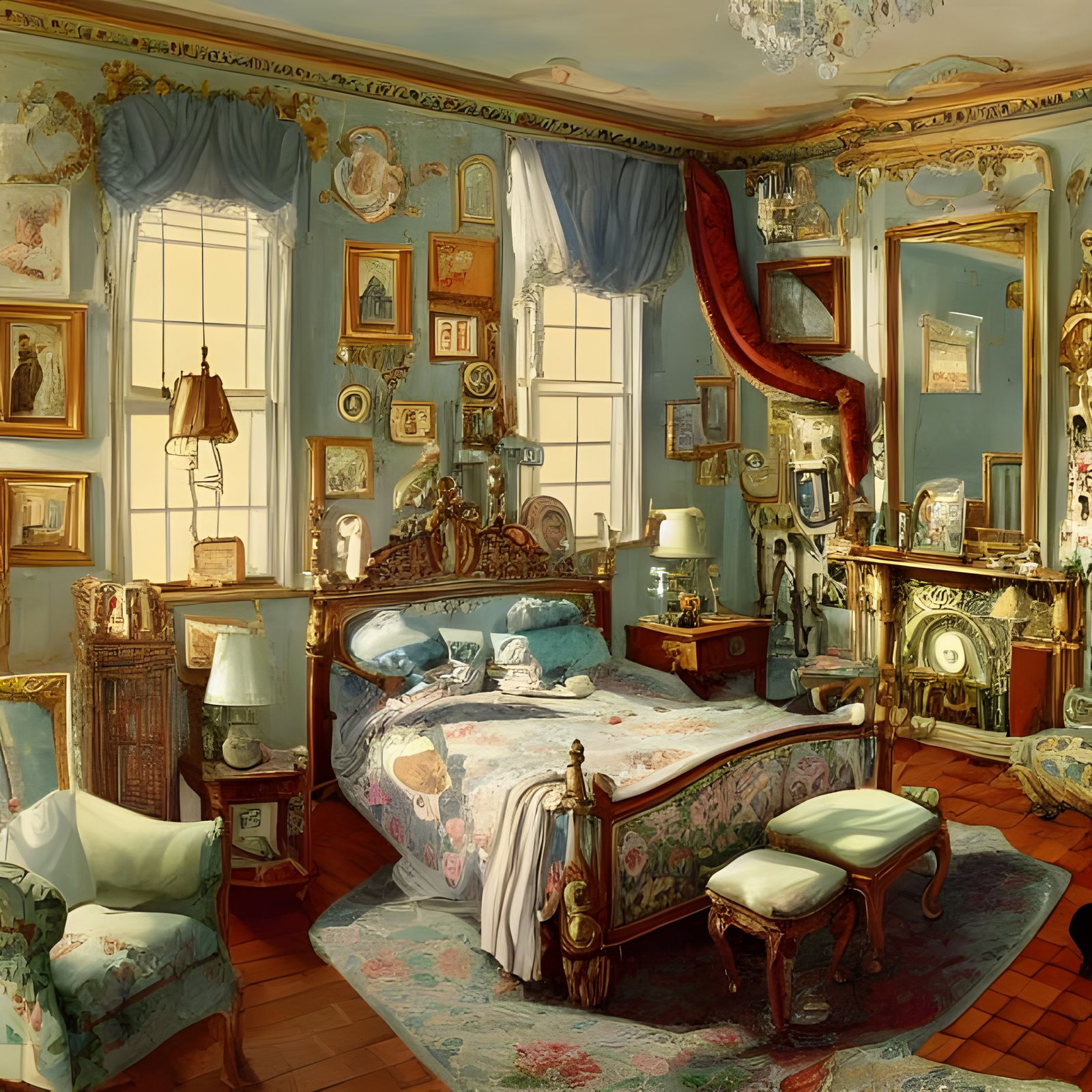 Victorian Bedroom with Music Boxes in Maximalist Style