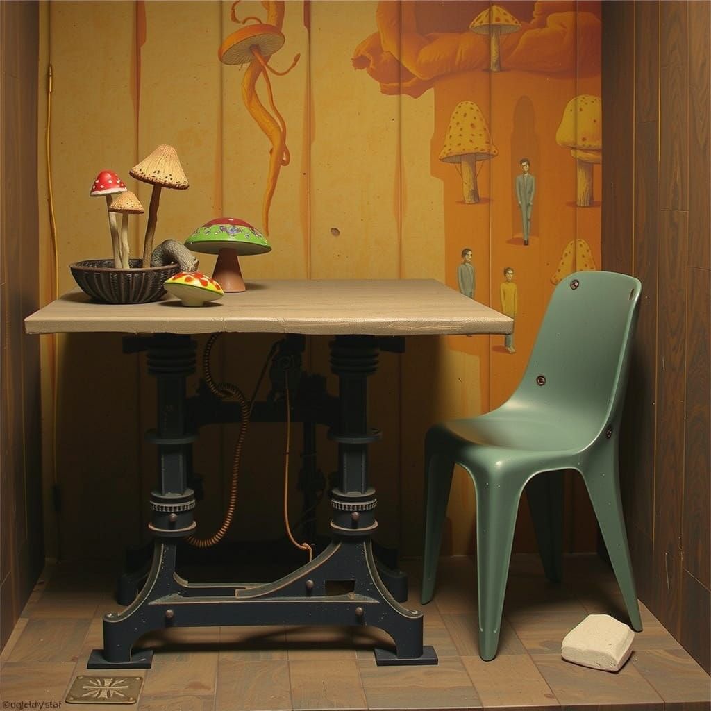 Modernist Hermitage with Mushroom Flags in a Papier-mâché Bo...