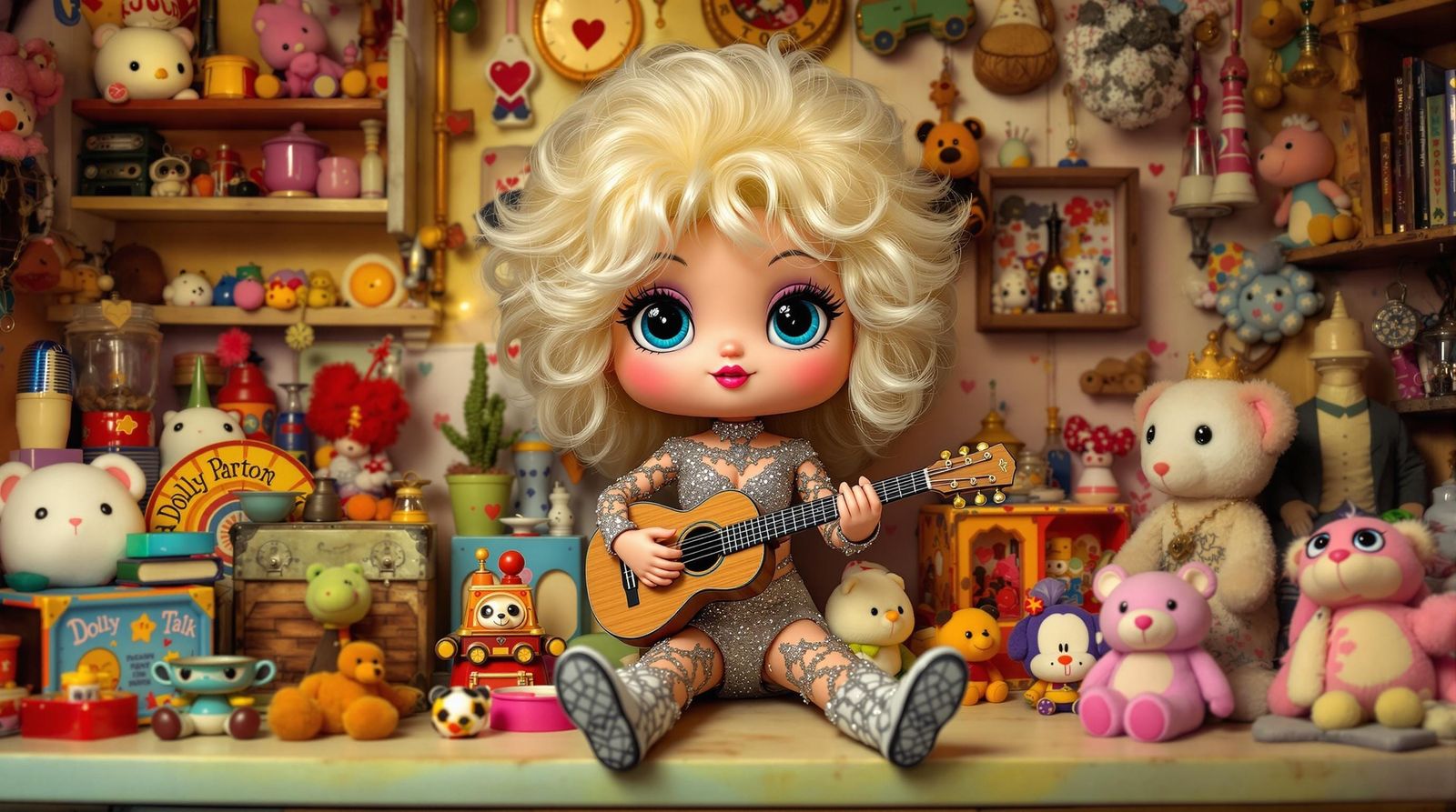 Dolly Parton as a Colorful Toy Doll