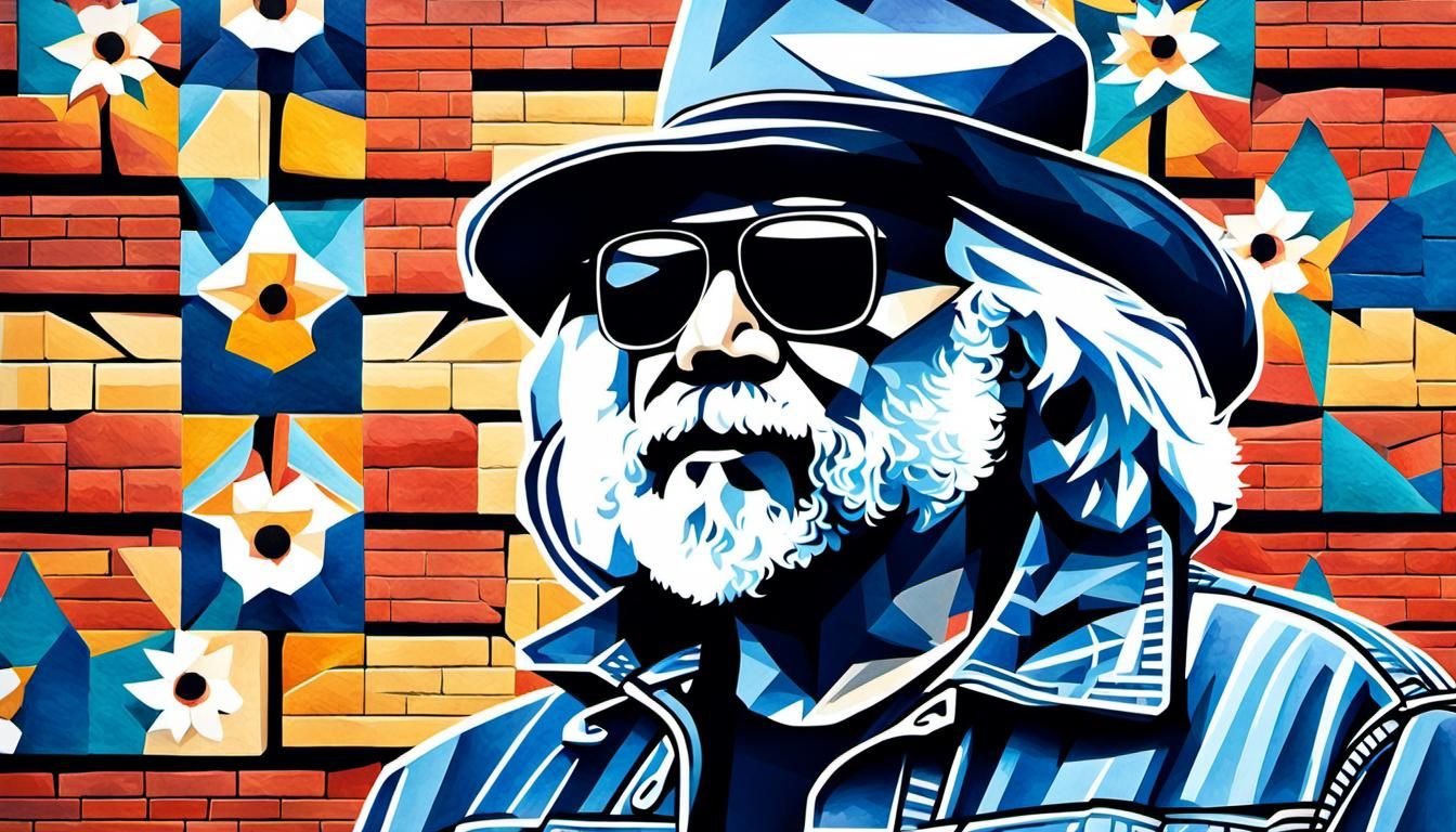 Jerry Garcia Portrait with Psychedelic Mural in Pop Art