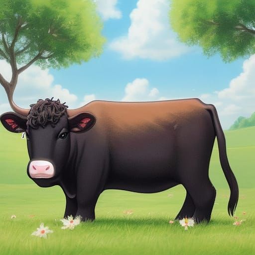 Cute Cows in a Vibrant Summer Meadow, Anime-Inspired Masterp...