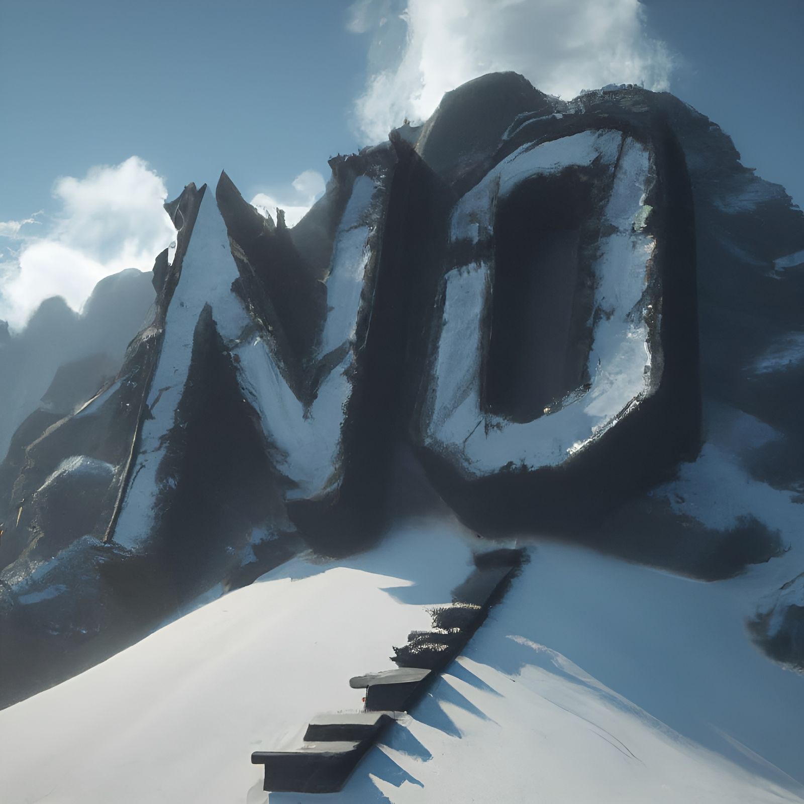 Epic Mountain Scene with Letters NO in Digital Art