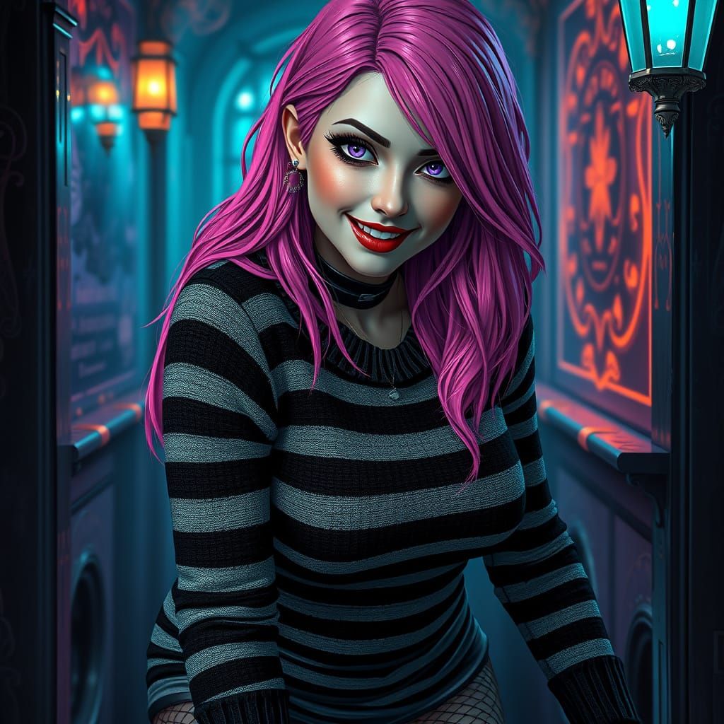 Gothic Goddess in Vibrant, Dreamlike Setting