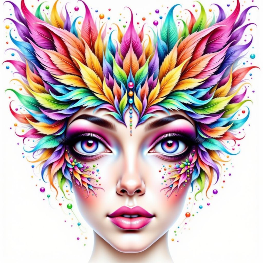 Rainbow Woodstock Face Paint on Glamorous Woman