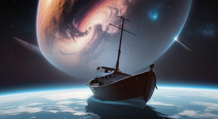 Boat Sailing Through Starry Expanse of Space