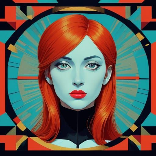 Redhead Victorian Woman Portrait in Screen Print Style