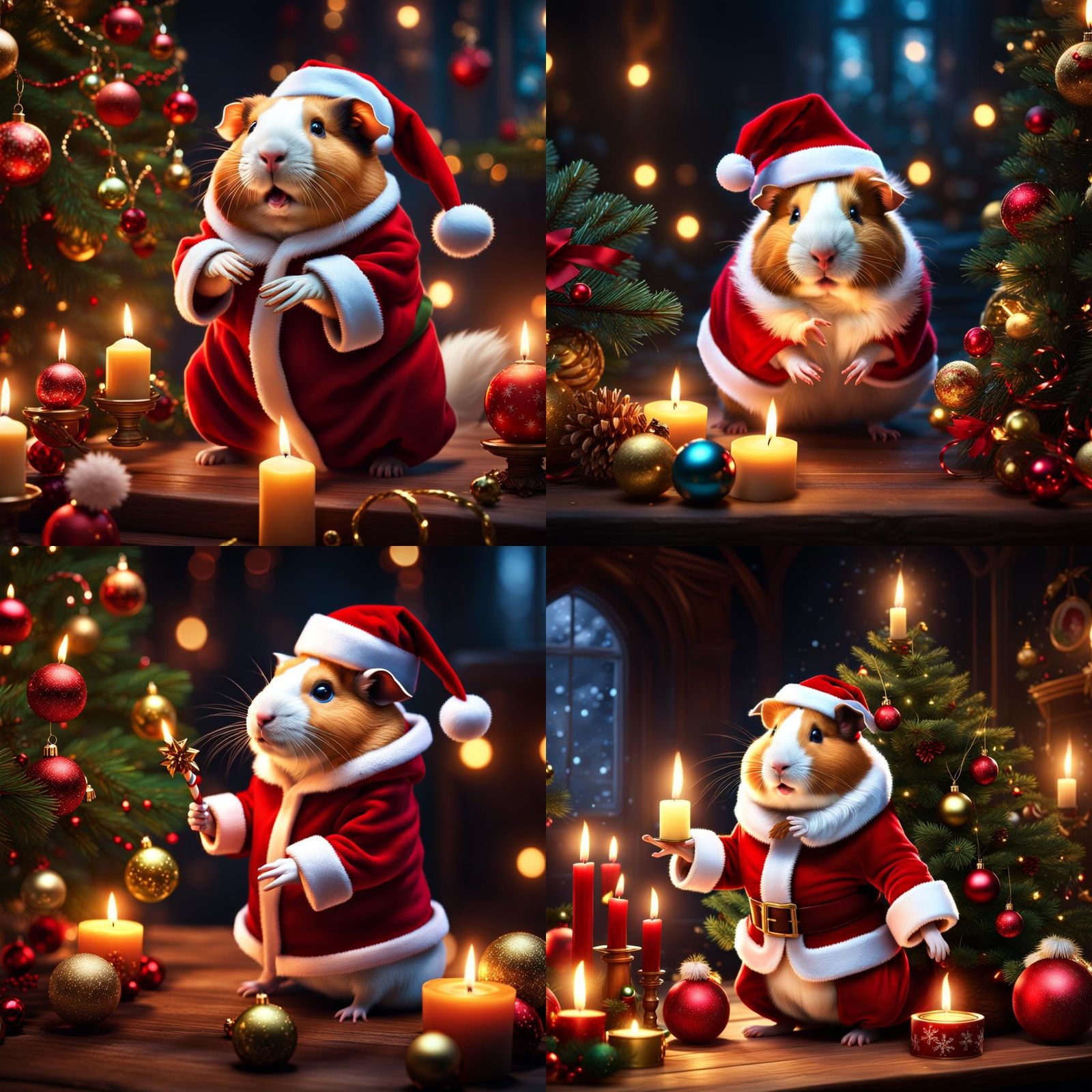 Guinea Pig Santa Juggling Hamsters, Matte Painting