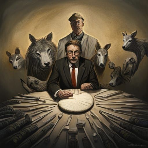 Cheese Man Surrounded by Animals, Sinister Art