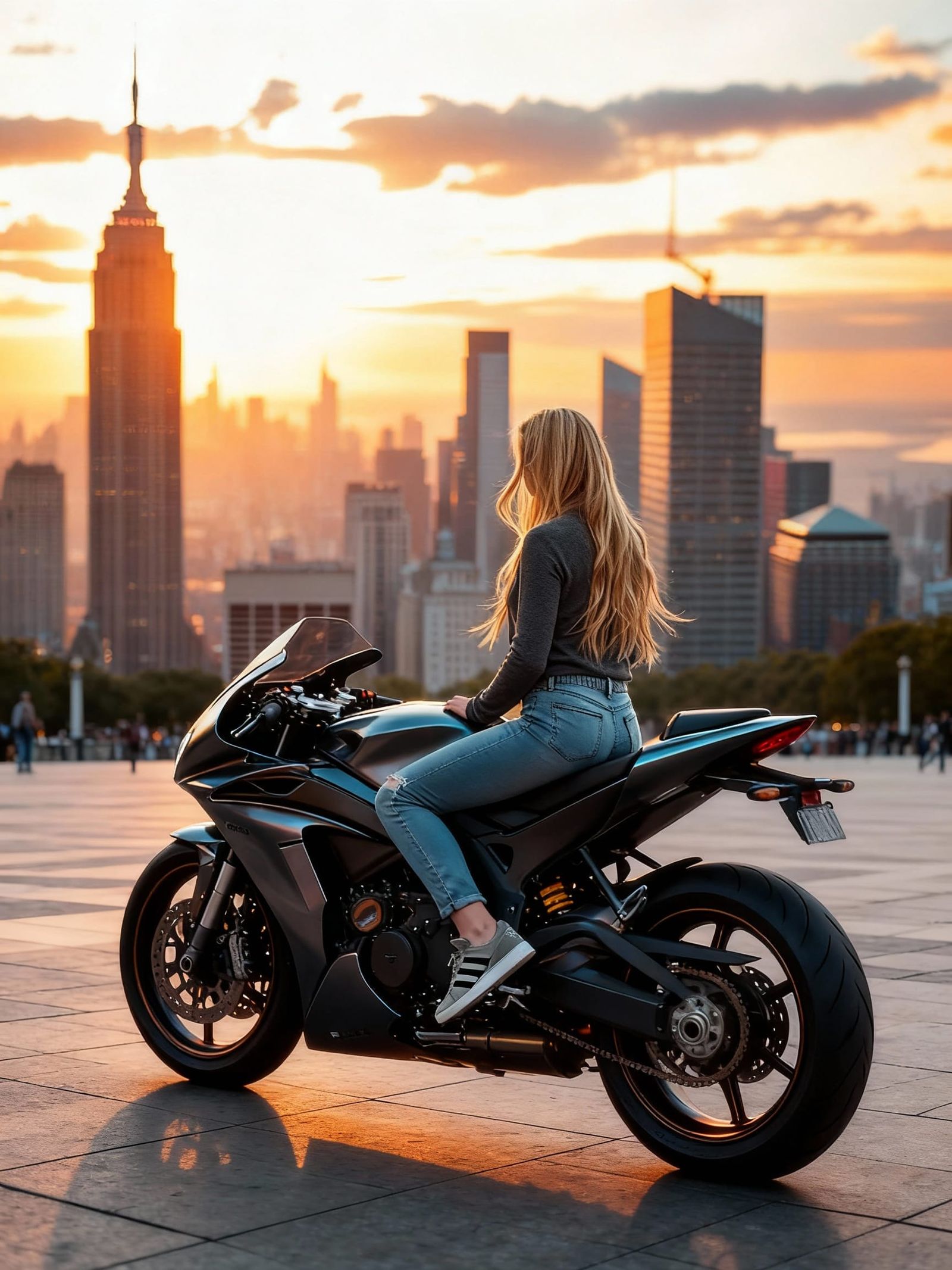 Woman on Motorcycle Before Metropolis