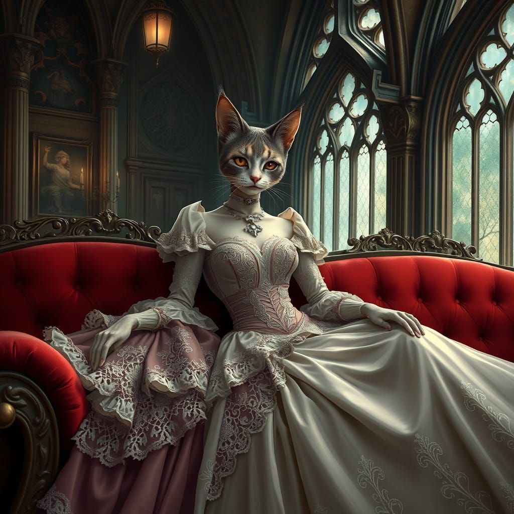 Regal Feline Goddess in Victorian Elegance