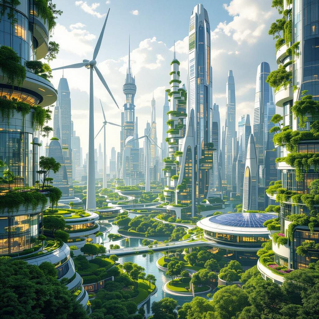 Futuristic City Powered by Renewable Energy