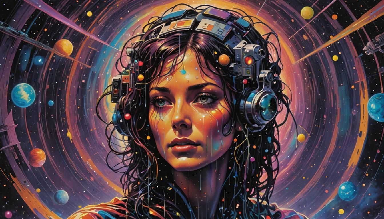 Psychedelic Cosmic Entity in Retro Sci-Fi Style