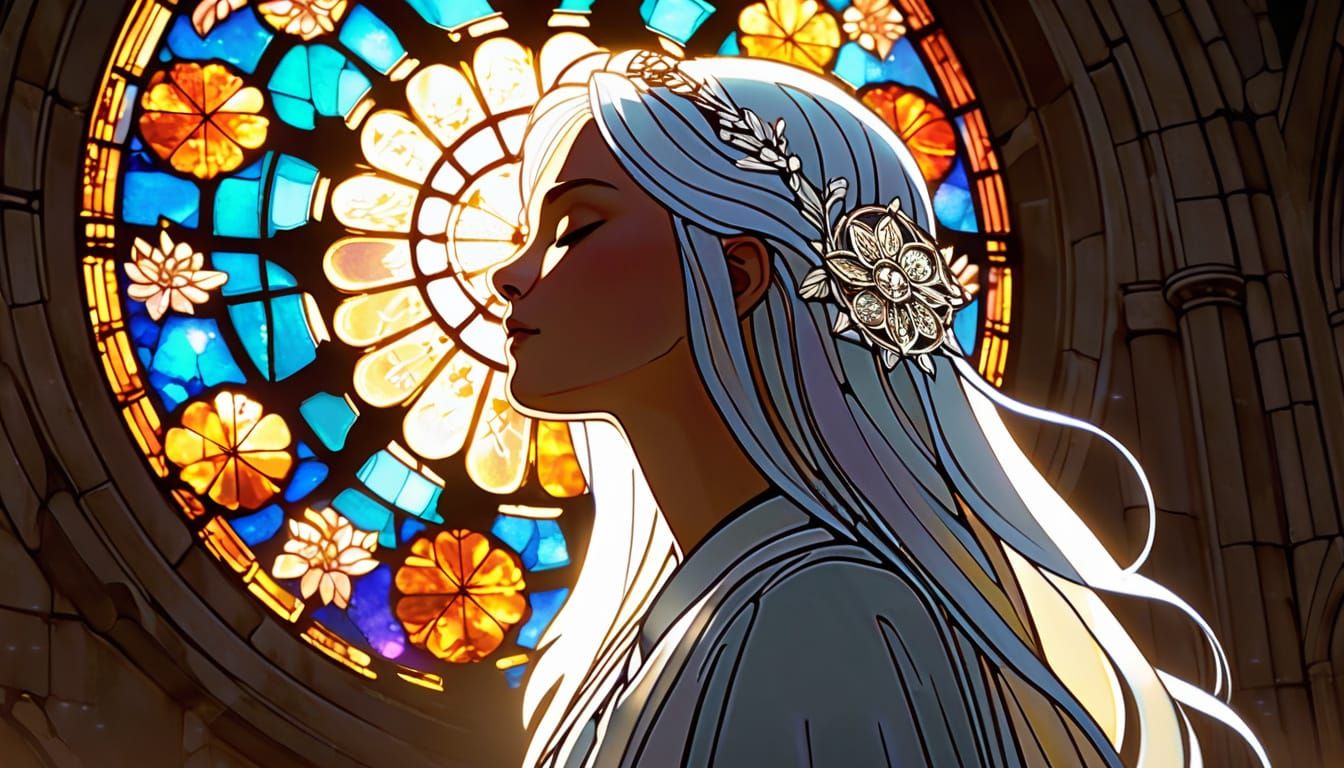 Anime Girl Descending from Cathedral Window