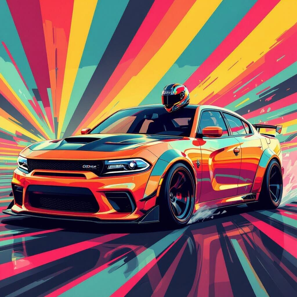 Charger 392 Drifting in Digital Pop Art Style