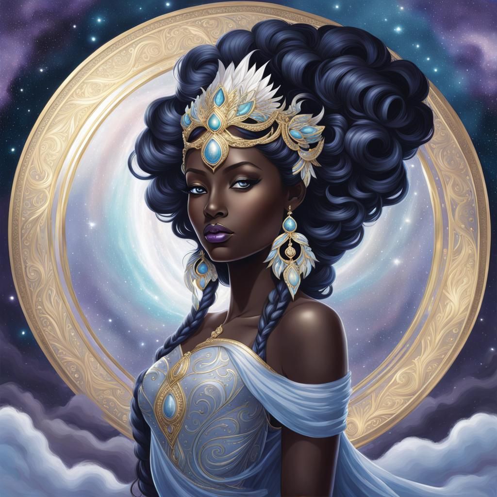 Ethereal Snow Goddess with Flowing Hair in Fantasy Art