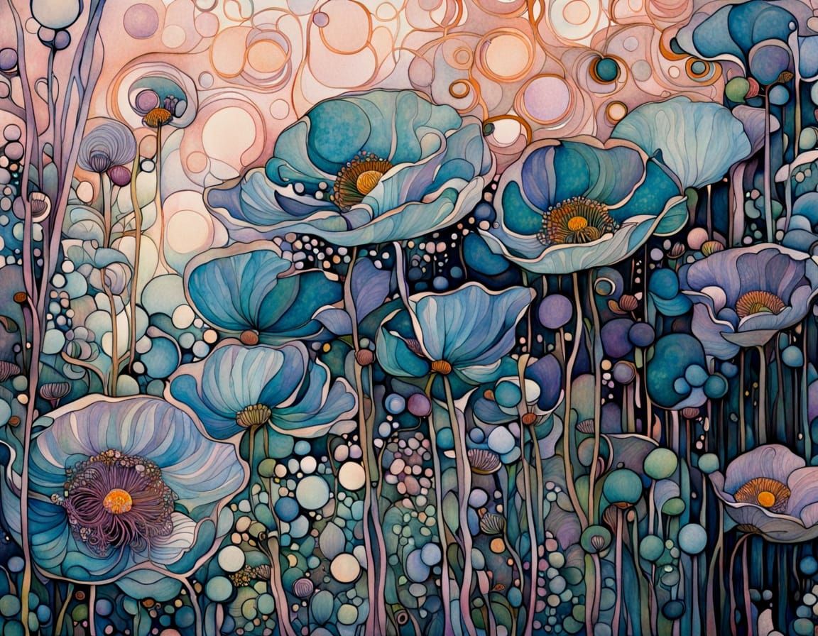 Intricate Abstract Wind Anemone Flowers in Watercolour