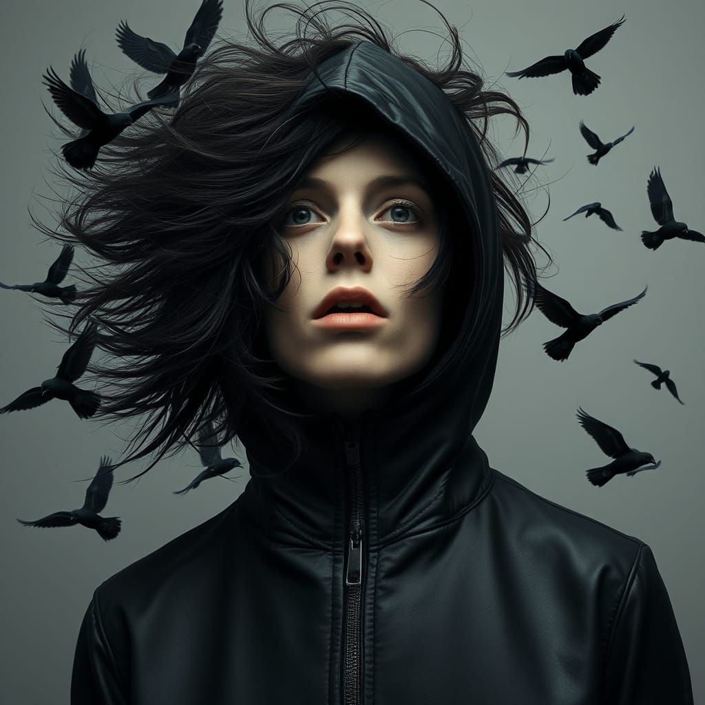 Surreal Zippered Hood Portrait in Gothic Style