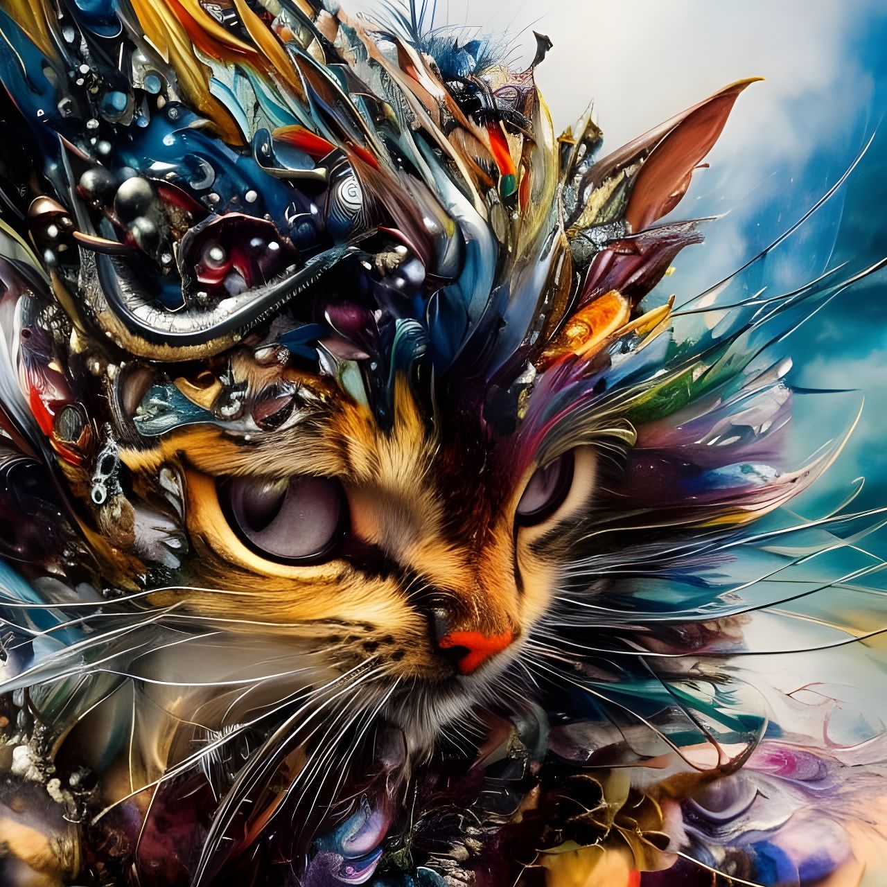 Fantasy Kitten Portrait in Digital Fractal Style